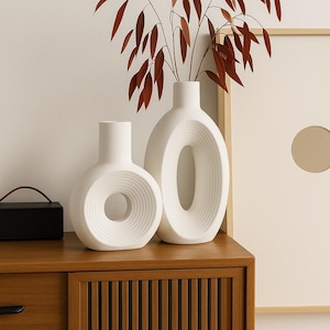 White ceramic vase, modern decorative vase, flower vases for table or furniture, wedding, office, home decoration