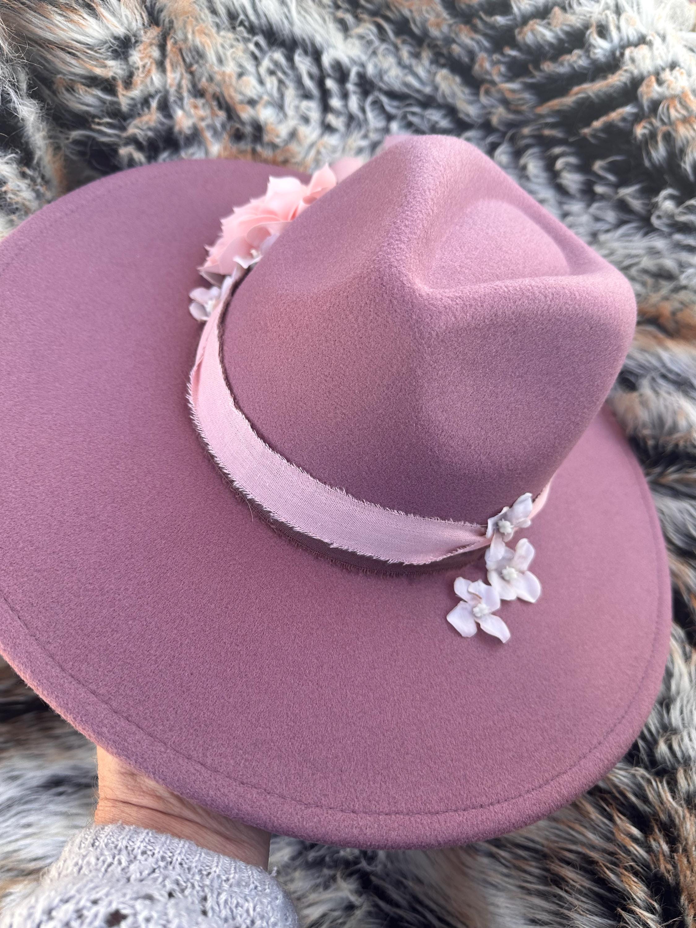 Dusty Rose Western Wide Brim Rancher Hat With Chiffon Wrap 