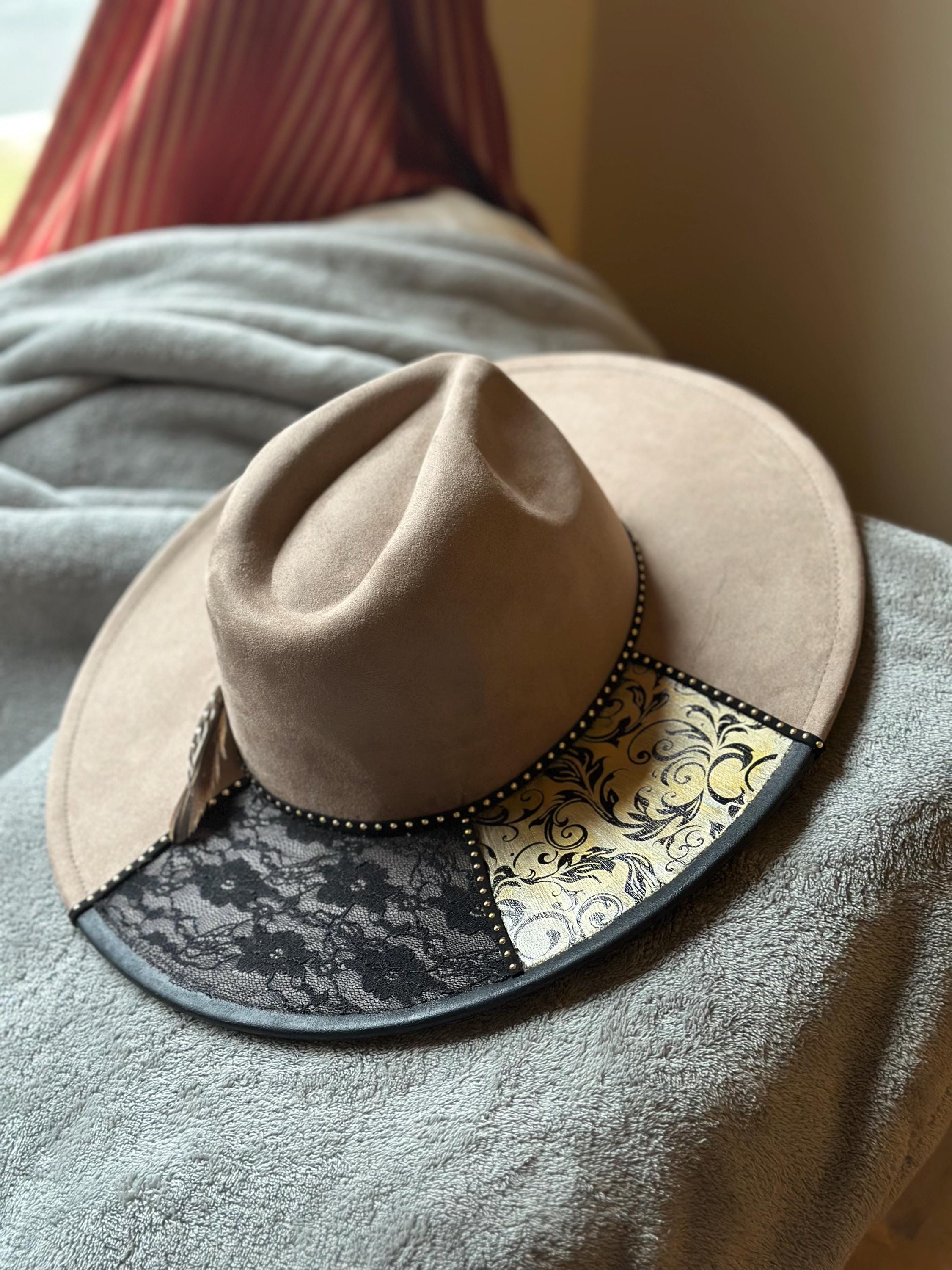 Lace and Feather Cowboy Hat - Etsy display picture 1