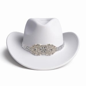 Chapeau de cow-girl blanc pour mariée avec cristaux et strass Chapeau western pour mariage champêtre Fedora Sparkle