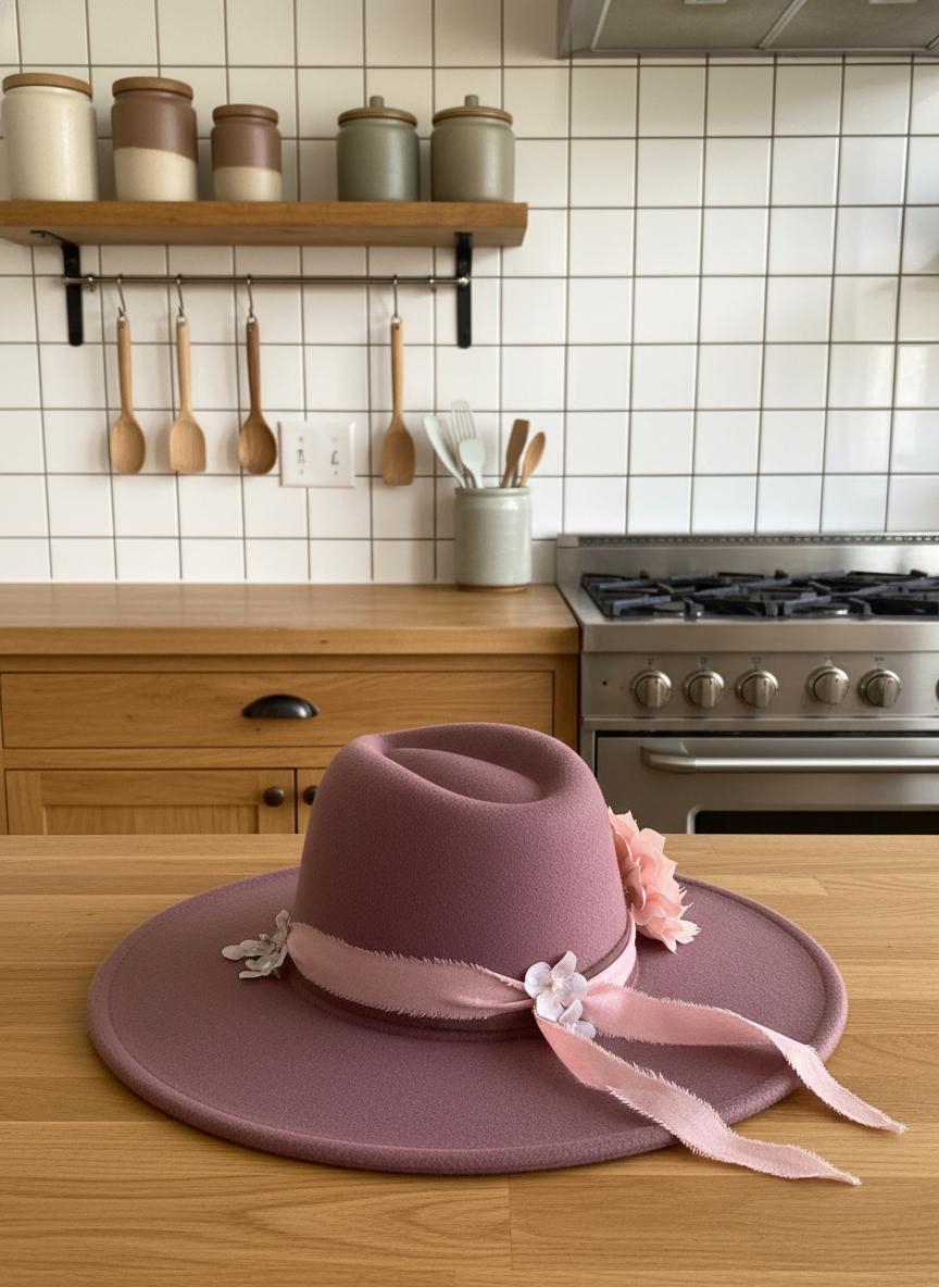 Floral burned dusty rose wide brim rancher hat western cowboy hat pink Dusty Rose Western Wide Brim Rancher Hat With Chiffon Wrap  main image 4