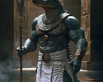 Digitaler Download | Sofortiger Kunstdruck | Sobek the River Sentinel — Nubischer Krokodilköpfiger Wächter der Tiefe