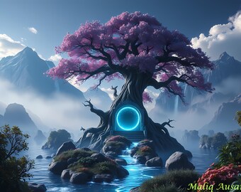 Digitaler Download | Sofortiger Kunstdruck | Neteru’Vael — Der Hain, in dem sich die Seelen wiederversammeln | Afro Mythische Fantasy Kunst
