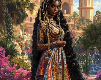 Digitaler Download | Makeda von den Riftborn Suns | Mythischer Afro Fantasy Queen Kunstdruck