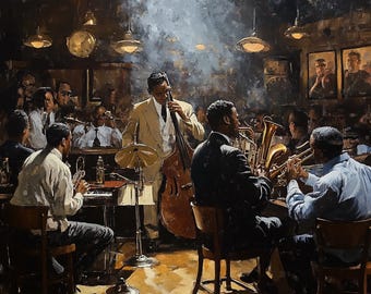 Digitaler Download | Sofortiger Kunstdruck | Jazzclub-Szene aus Chicago der 1940er Jahre – Club DeLisa, South Parkway | Afro Deco Noir Vintage Jazz-Kunst