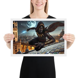 Zayd al-Najm — The Rooftop Ghost | Nubian Moorish Assassin Fantasy Print | Digital Download Wall Art | Moorish Hero Myth