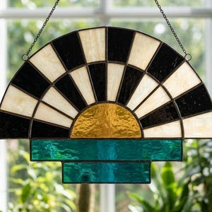 Art Deco Fan Stained Glass Pattern, Fan Suncatcher PDF SVG Template, Printable A4 Digital Download