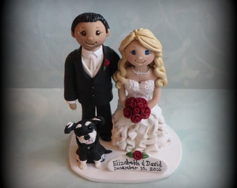 Wedding Cake Topper, Custom Wedding Topper, Bride, Groom, Dog, Grooms Cake, Anniversary Cake Topper, Personalized, Polymer Clay, Keepsake