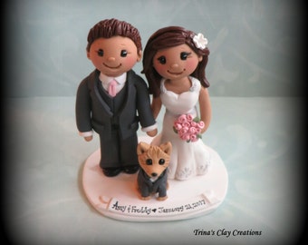 Wedding Cake Topper, Custom Bride and Groom, Dog, Pet, Polymer Clay, Wedding/Anniversary Keepsake