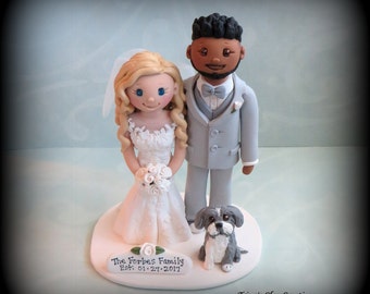 Wedding Cake Topper, Custom Wedding Topper, Bride, Groom, Dog, Grooms Cake, Anniversary Cake Topper, Personalized, Polymer Clay, Keepsake