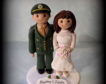 Wedding Cake Topper, Custom Wedding Topper, Bride and Groom, Coast Guard, Bride and Groom, Personalized, Polymer Clay, Keepsake