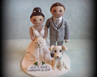 Wedding Cake Topper, Custom, Bride and Groom, Dog, Polymer Clay, Personalized, Wedding/Anniversary Keepsake