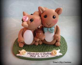 Wedding Cake Topper, Squirrel Cake Topper, Animal, Kissing, Custom, Polymer Clay, Wedding, Anniversary, Keepsake, Personalized