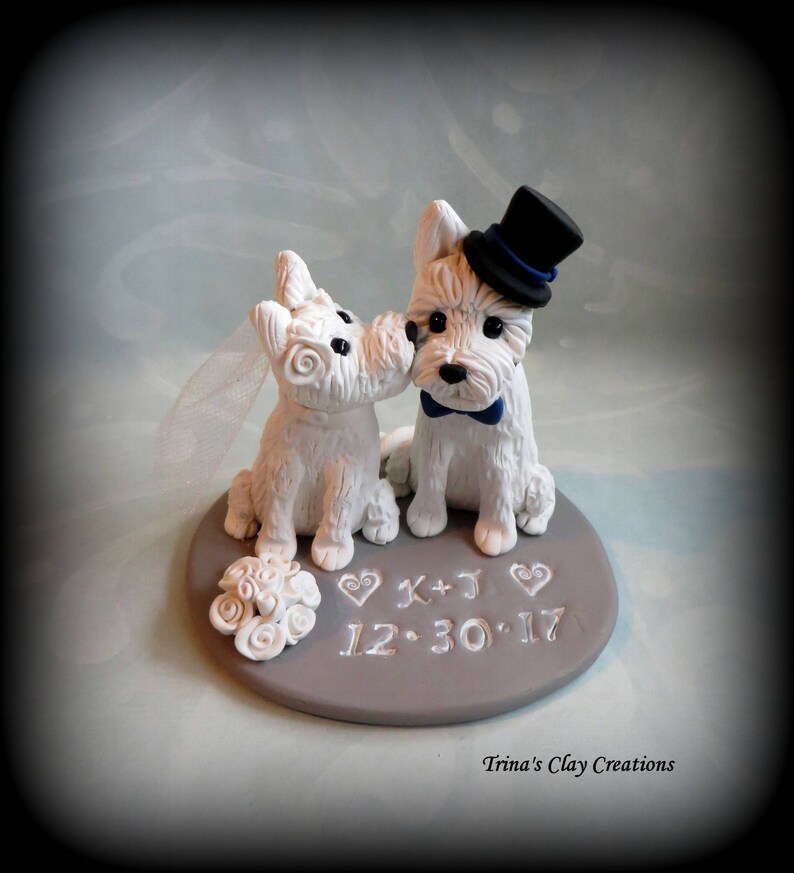 Wedding Cake Topper, Custom Cake Topper, Puppy Cake Topper, Dog, Polymer Clay, Keepsake, Westie image 3