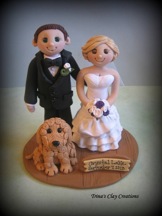 Items similar to Wedding Cake Topper, Custom Bride and Groom, Dog