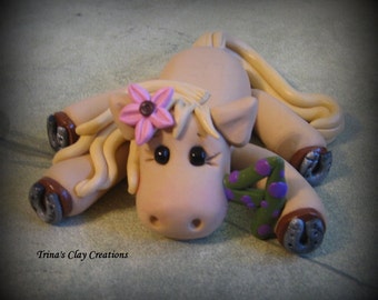 READY TO SHIP Today - Polymer Clay Horse, Birthday Cake Topper with Number 4