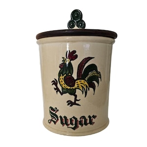 Vintage Metlox Poppytrail Rooster Sugar Canister Jar with Lid 1950s Rare Collectible Farmhouse Country Living