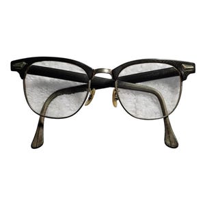 Artcraft Clubman 20mm Vintage Eyeglasses Black & Silver Metal Frame with Lenses Retro Style Mid Century 1960s