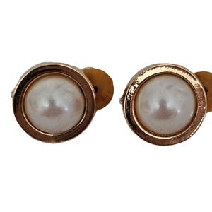 Vintage Clip-On White Faux Pearl Earrings Gold-Tone Round Design 1&quot;