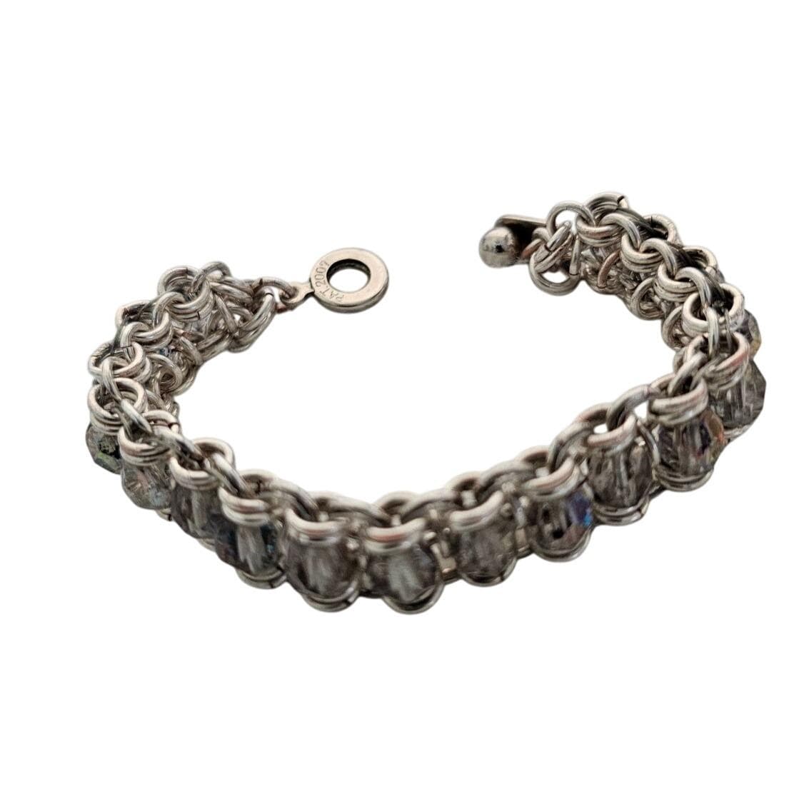 Vintage Silver-tone Clear Crystal Beaded Chain Link Bracelet