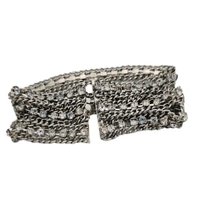 Vintage 8&quot; Silver Tone Rhinestone Chain Bracelet Multi-Strand 1.5&quot; wide