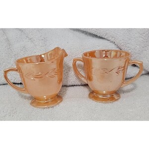 Vintage Fire King Peach Orange Lustre Creamer & Sugar Set of 2 EUC