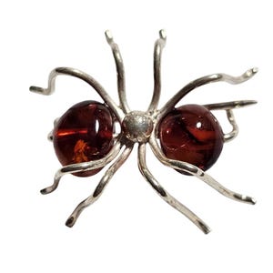 Vintage Silver Ant Brooch Pin with Amber Glass Body approx. 1 inch long Insect Nature Jewelry