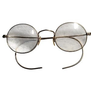 Antique Gold-filled Wire-Rimmed Glasses Spectacles With Round Lenses & Curl Temple Arms Props|Costumes|Plays|Cosplay