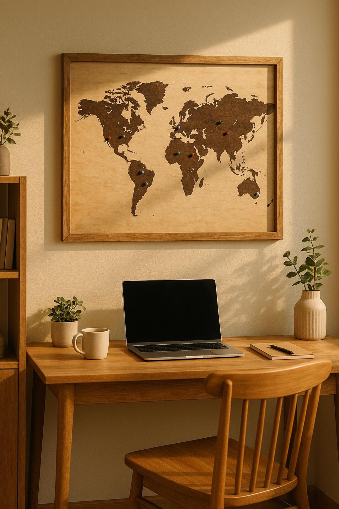 Large Wooden World Map Push Pin - Travel Wall Art Decor for Home ...