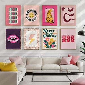Arte de pared bohemio de 300 DPI: 8 impresiones individuales en pósteres de 5,8 cm, 8,6 cm, 11,4 cm o A4 | Decoración estética moderna y colorida para el hogar, la oficina o el dormitorio