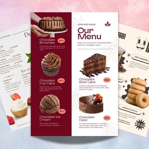 20 Menüvorlagen für Canva | Bearbeitbares Menü für Donuts, Kuchen, Kekse, Eiscreme + Bonusangebot | Druckbares Bäckerei-Menü