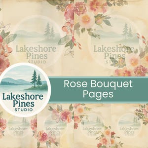 Vintage Rose Bouquet Junk Journal Pages: Shabby Chic Ephemera (Digital Download)