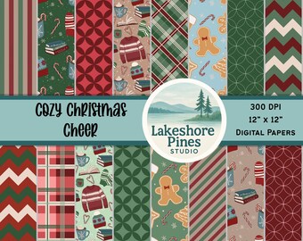 Christmas Digital Paper Pack – Festive Holiday Backgrounds Winter Patterns Scrapbooking and Crafts
