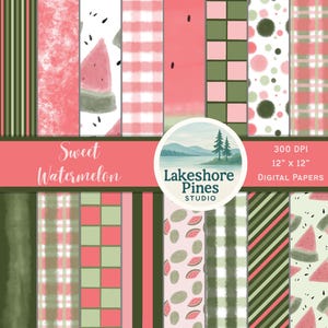 Papel digital de sandía: papel de scrapbooking de frutas de verano, fondos de sandía imprimibles, descarga instantánea para manualidades y revistas basura