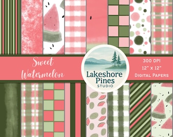 Watermelon Digital Paper Pack: Summer Scrapbook Backgrounds (Instant Download