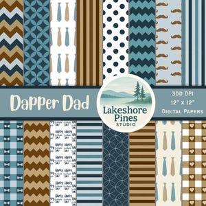 Papel Digital Dapper Dad - Gravatas, bigodes, xadrezes e padrões para o Dia dos Pais, perfeitos para artesanato, scrapbooking, sublimação, download instantâneo