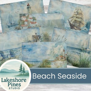Beach Seaside Junk Journal Pages | Vintage Coastal Digital Download | Nautical Scrapbook Ephemera | Ocean Watercolor Printable Paper