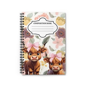 Niedliches Spiralblock mit Blumenmuster - liniertes Notizbuch, Kuh Geschenk, niedliches Briefpapier, Schulmaterial, Journal für Kinder