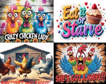 Chicken Lady Cutting Board Design Bundle: 4 Images (Digital Download)