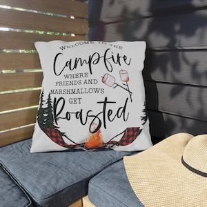Outdoor Pillows - Welcome to the Campfire Pillow, Camping Decor, Cabin Accessories, Nature Lover Gift, Rustic Home Decor, Outdoor Adventure