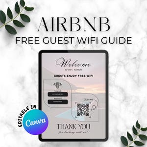 Airbnb Free Wifi Sign Digital Printable Guide, Airbnb Guest House Wifi Canva Template Download, Vacation Rental Airbnb Designs