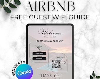 Airbnb Free Wifi Sign Digital Printable Guide, Airbnb Guest House Wifi Canva Template Download, Vacation Rental Airbnb Designs