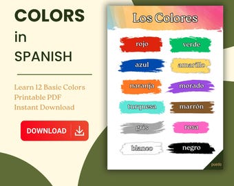 Tabla de colores en español: Póster de vocabulario imprimible (PDF/PNG)