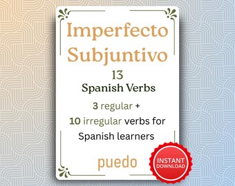 Tabla de verbos del imperfecto de subjuntivo en español / 13 verbos (regulares e irregulares) / PDF imprimible