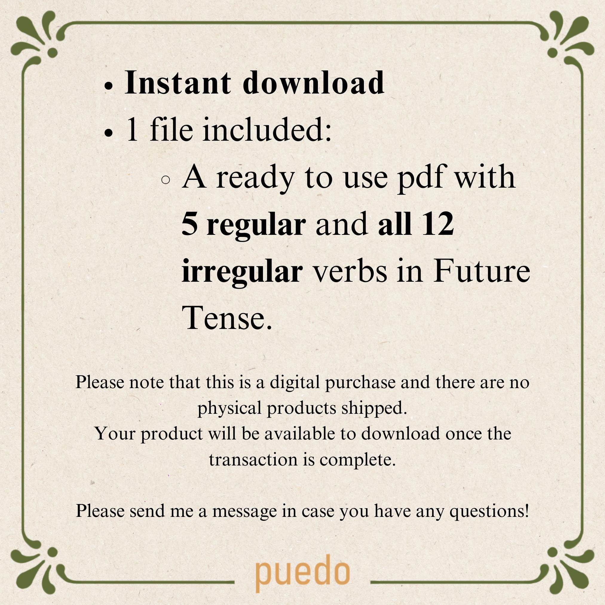 Spanish Future Tense Verb Chart – Regular & Irregular Verbs (PDF ...