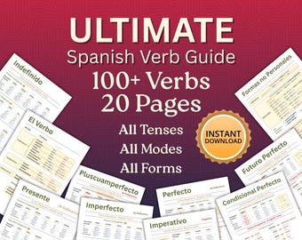 Guía definitiva de verbos en español / Más de 100 verbos en todos los tiempos y modos / Referencia gramatical de 20 páginas en PDF