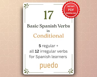 Tabla de conjugación de verbos condicionales simples en español / 17 verbos (regulares e irregulares) / Póster de gramática imprimible en PDF