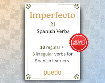 Tabla de verbos en pretérito imperfecto en español / Gramática imprimible (Descarga en PDF)