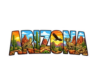 Desert Postcard Scene Kiss-Cut Vinyl Decal | Arizona Canyon Cactus Sticker