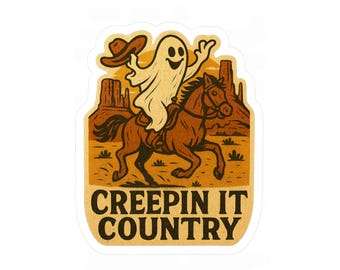 Ghost cowboy sticker, Creepin it country sticker